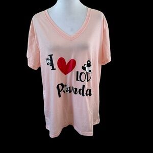 Women Fashion V-Neck Short Sleeve Panda T-Shirt Pink Size XXL NWT